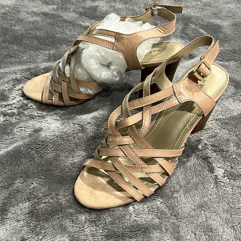 Bandolino Tan Strappy Sandals with Ankle Buckle